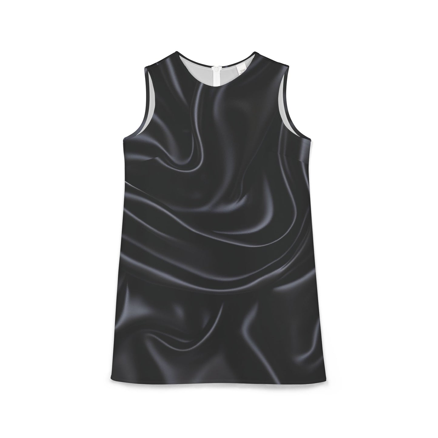 Black Silk Print A-line Sleeveless Dress