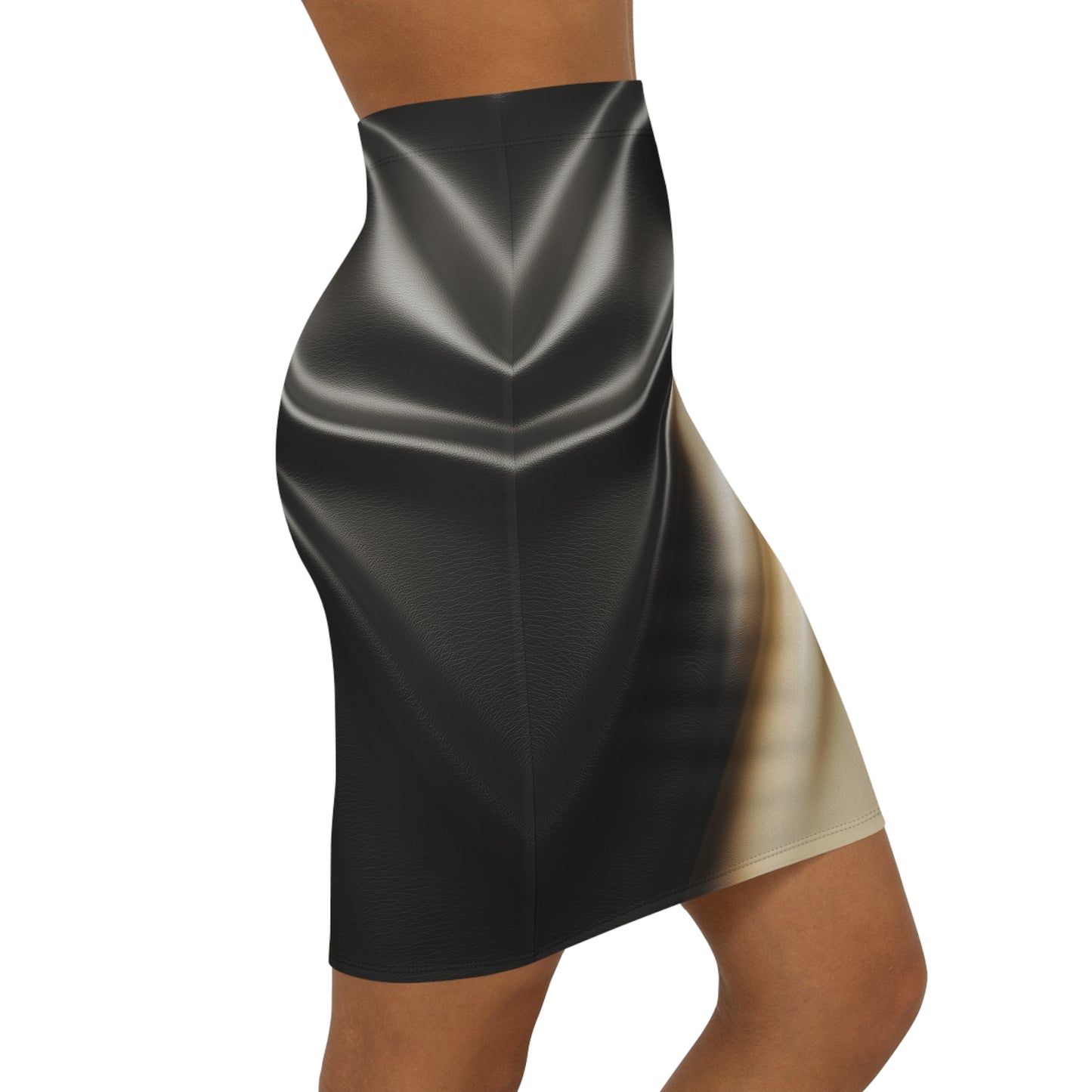 Leather Print Mid-Waist Pencil Skirt Satin Finish