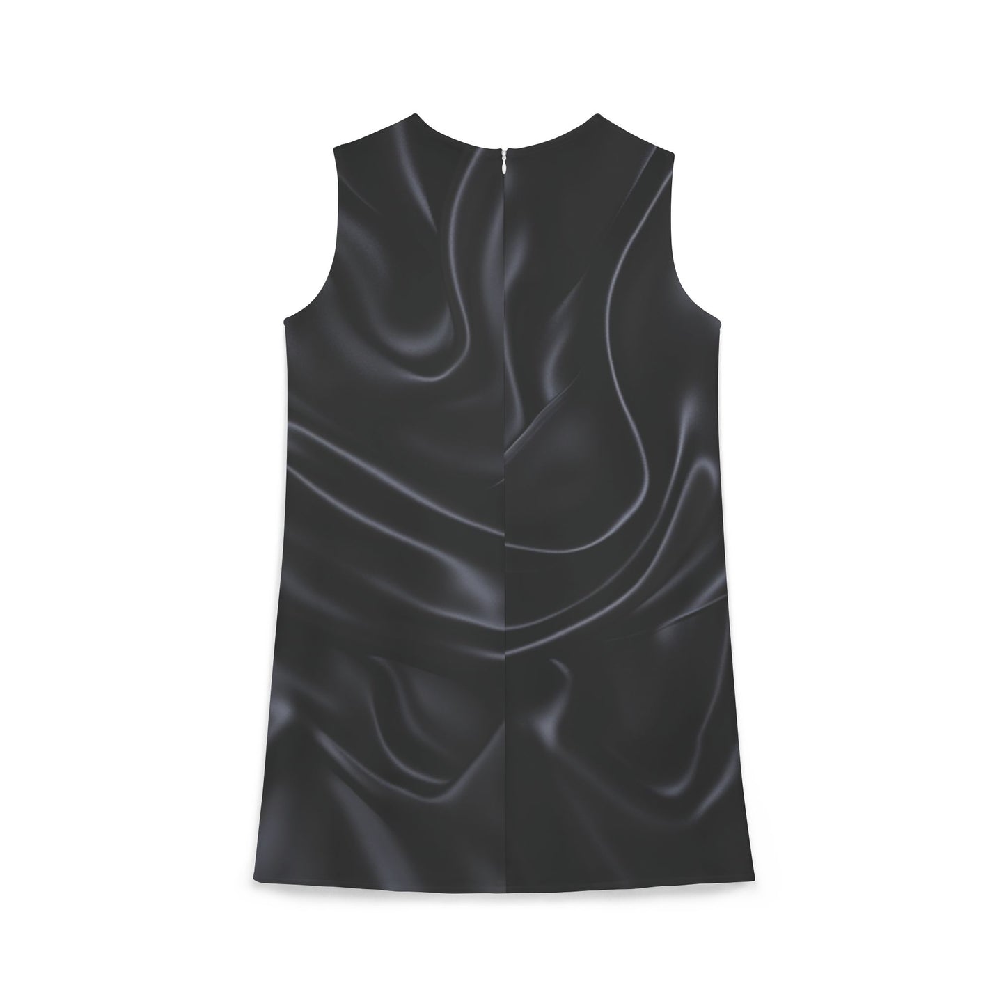 Black Silk Print A-line Sleeveless Dress