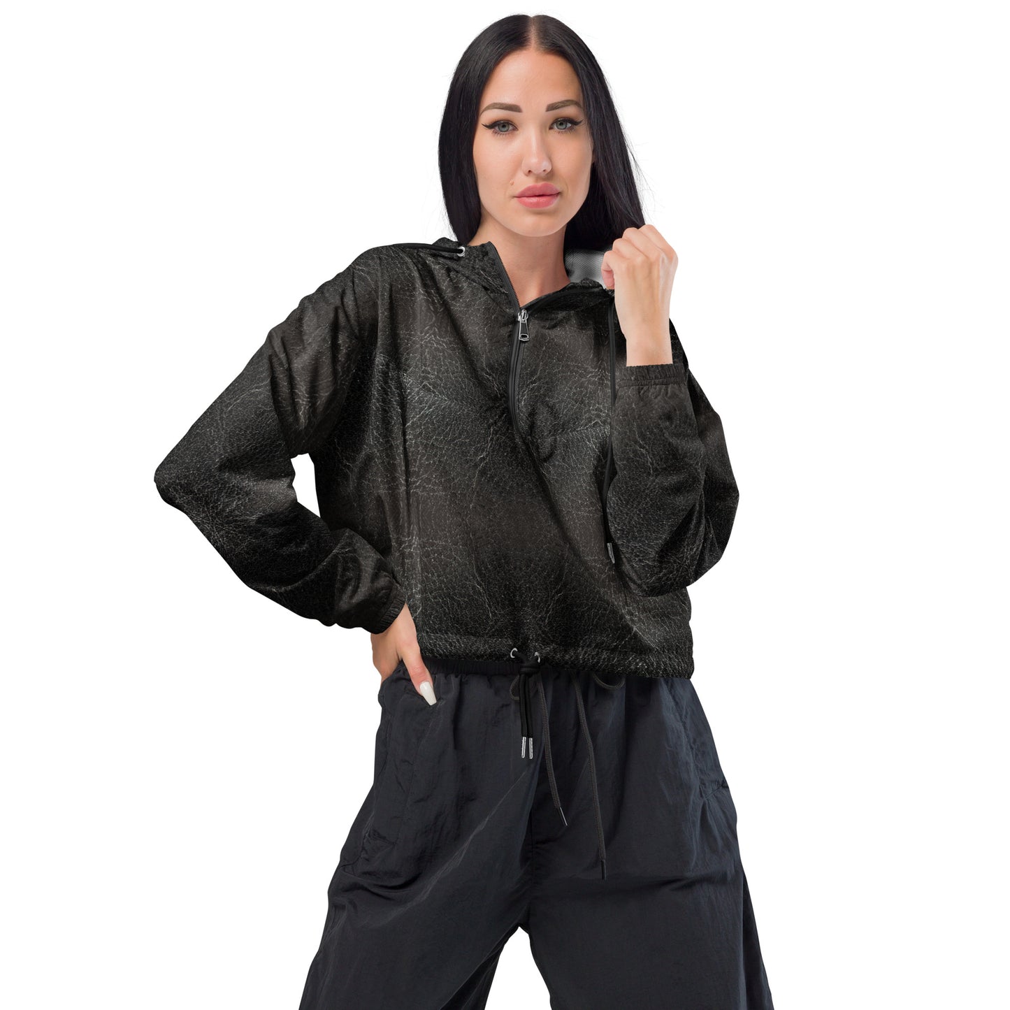 Leather Print Cropped Windbreaker