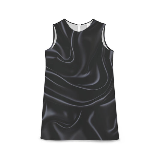 Black Silk Print A-line Sleeveless Dress